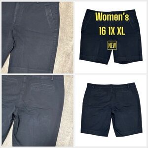 Women's Ralph Lauren 16 1X XL Bermuda Shorts Chino Khakis Black Casual Stretch